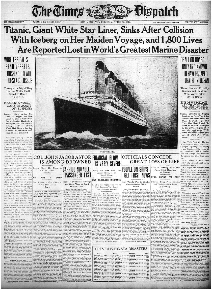 RMS Titanic Vintage Newspaper Poster. Size 30x40 cm - IamSEAWOLF shop