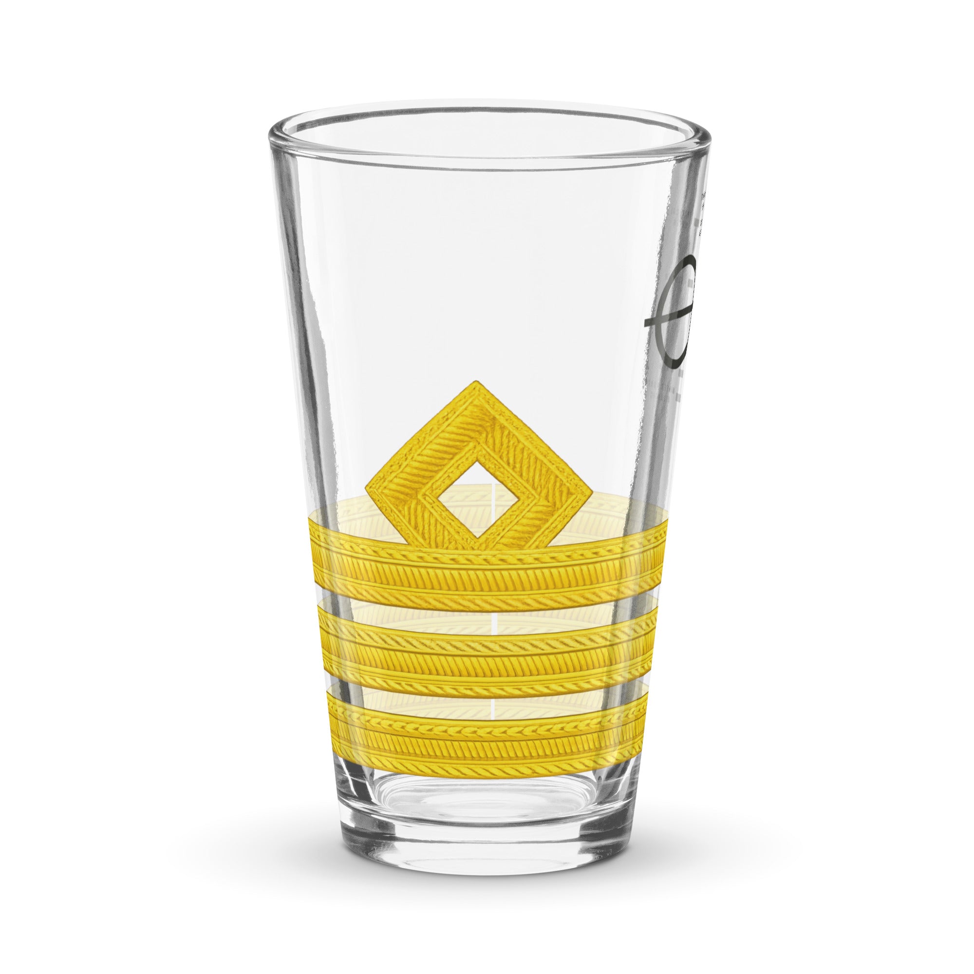 Chief Officer pint glass with epaulette design and clear glass finish
