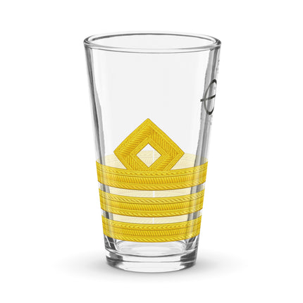 Chief Officer pint glass with epaulette design and clear glass finish
