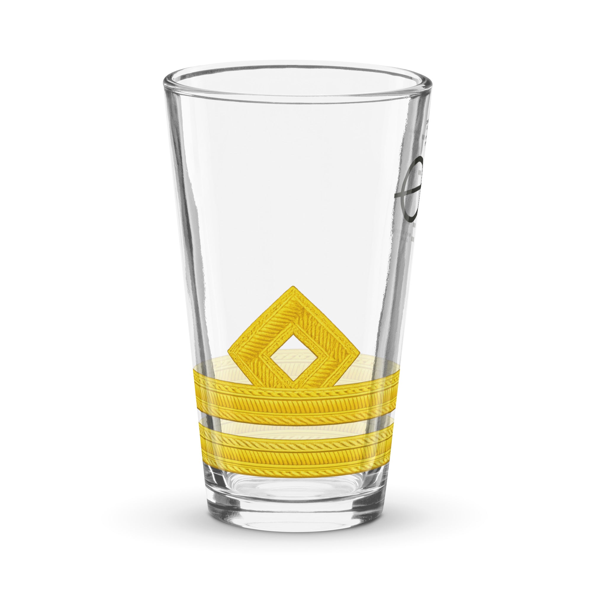 Second Officer pint glass with epaulette design and clear glass finish