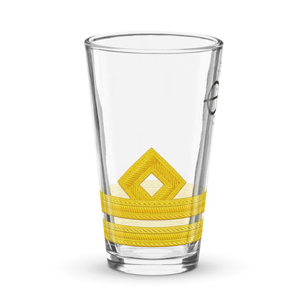 Second Officer pint glass with epaulette design and clear glass finish