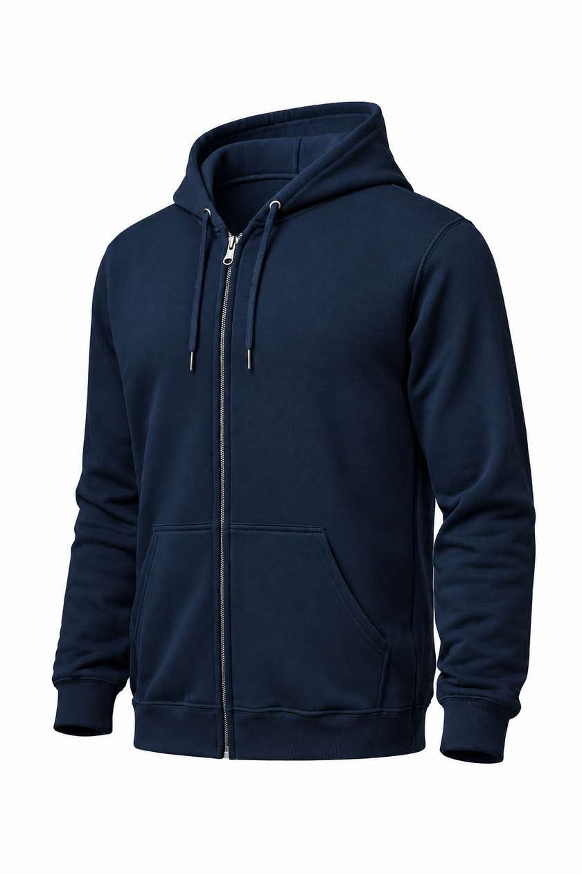Navy Gildan 18600 zip hoodie, blank front view for the merchant navy uniform builder