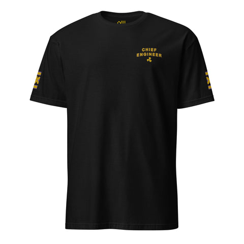 Chief Engineer uniform T-shirt with left chest and sleeves embroidery.