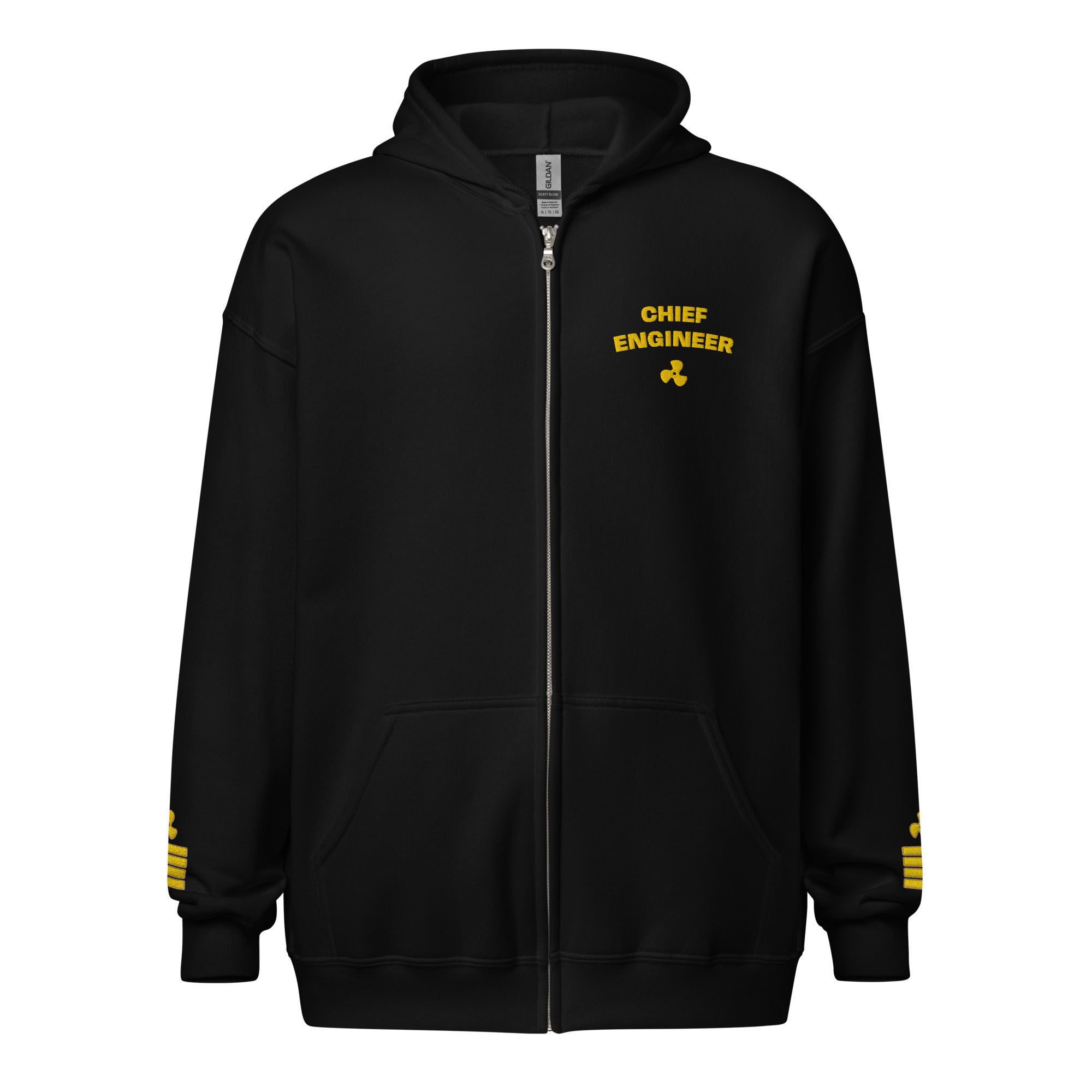 Chief Engineer zip hoodie with embroidered rank and sleeve epaulettes