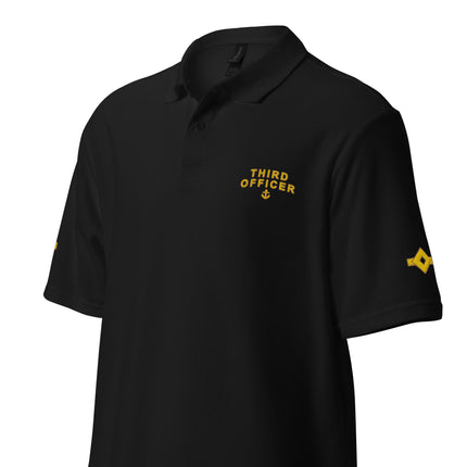 Poloshirt der Uniform des Dritten Offiziers mit Stickereien auf der linken Brust und den Ärmeln.