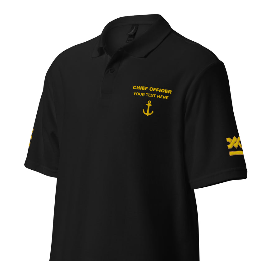 Poloshirt für die Chief Officer-Uniform mit personalisierter Stickerei.