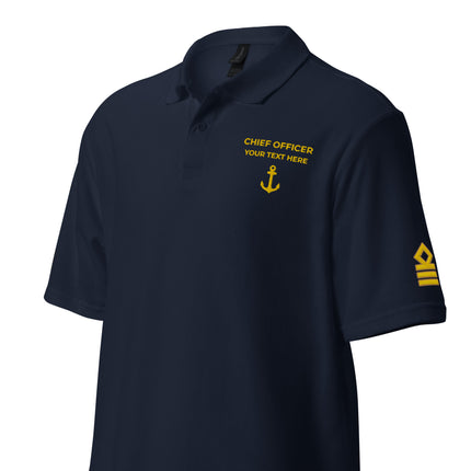 Chief Officer uniform polo with personalized embroidery.