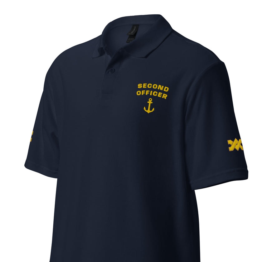 Poloshirt der Uniform des zweiten Offiziers mit Stickereien auf der linken Brust und den Ärmeln.