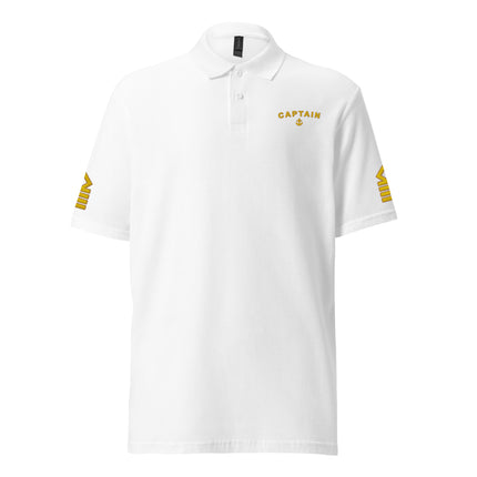 Captain polo shirt left chest and sleeves embroidery (choose epaulette style)