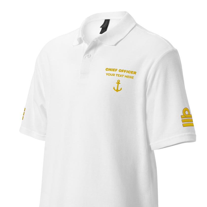 Poloshirt für die Chief Officer-Uniform mit personalisierter Stickerei.