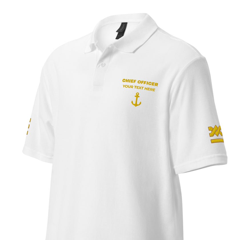 Poloshirt für die Chief Officer-Uniform mit personalisierter Stickerei.