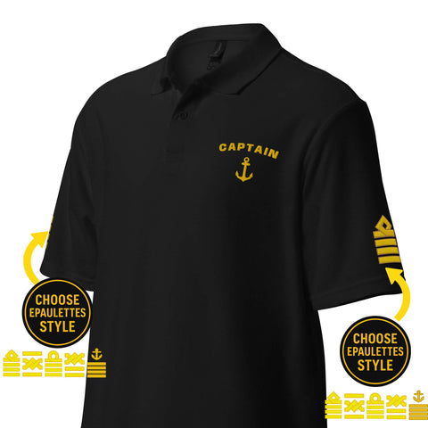 Captain Uniform Polo Shirt with Rank Embroidery & Epaulettes