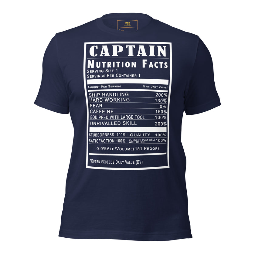 Captain Nutrition Facts graphic printed on unisex t-shirt