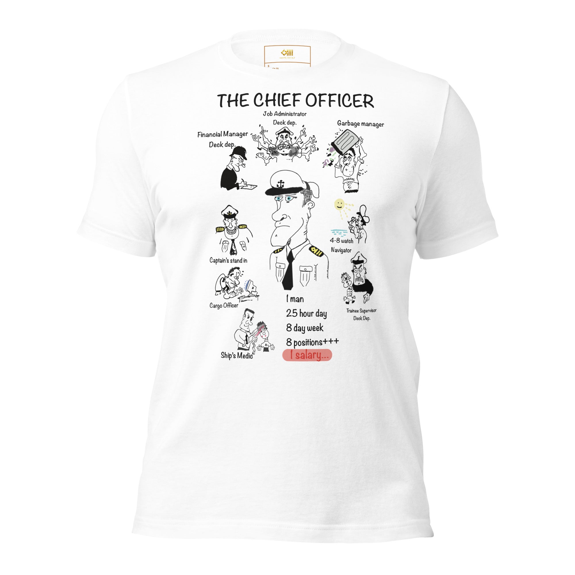 Chief Officer t-shirt with illustrated job description design